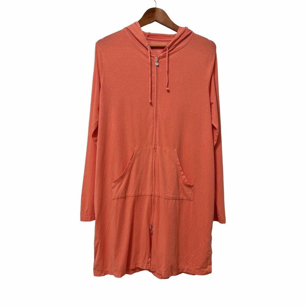 Coolibar Cabana Full Zip Long Hoodie Cardigan Size M Orange UPF 50 Beach Resort